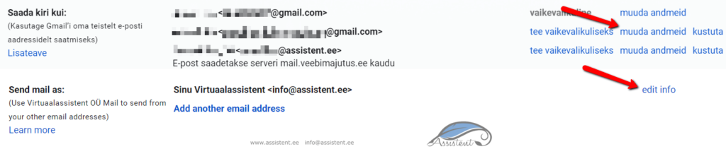 Gmaili seadistamine - info@assistent.ee +372 5680 0085