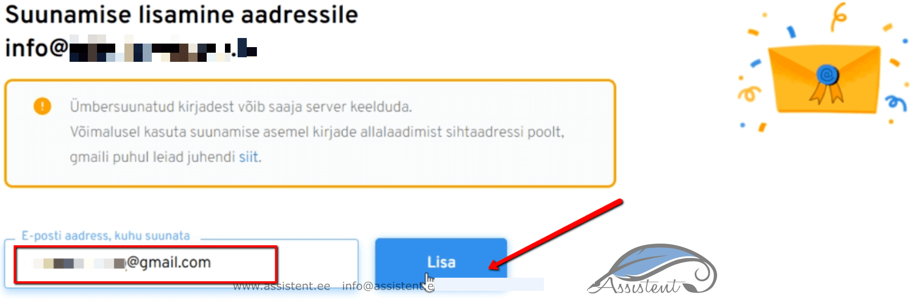 gmail lisa lahtrisse - info@assistent.ee +372 5680 0084